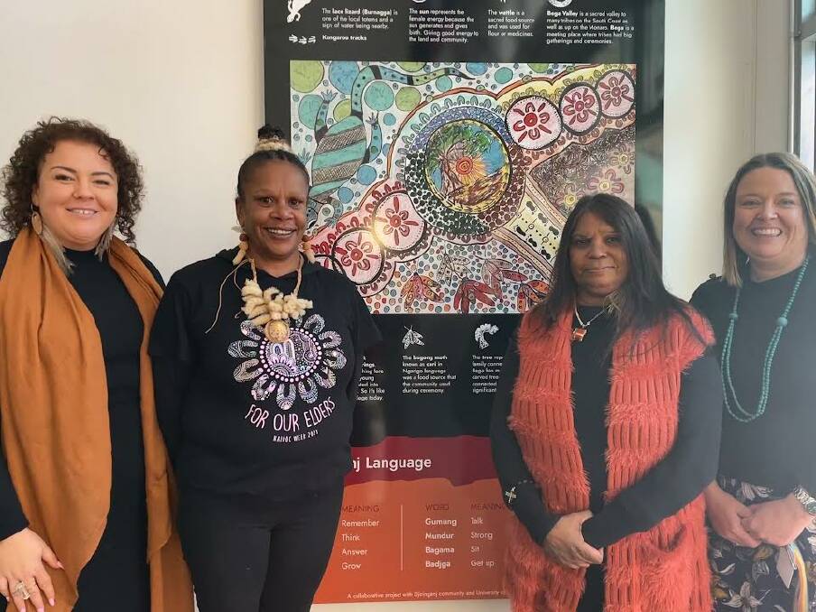 Meet the women behind it all - Emma Stewart, Bronwyn Luff, Aunty Ellen Mundy and Sam Avitaia celebrate the launch Djiringanj Community Learning Resource and Artwork. Picture by Amandine Ahrens 