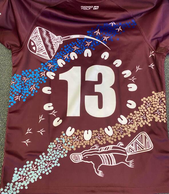 The back design of Tathra Rugby League Juniors club's new Indigenous jerseys, created by local Indigenous artists Marcus Mundy and Lucinda Thurston. Picture supplied. 