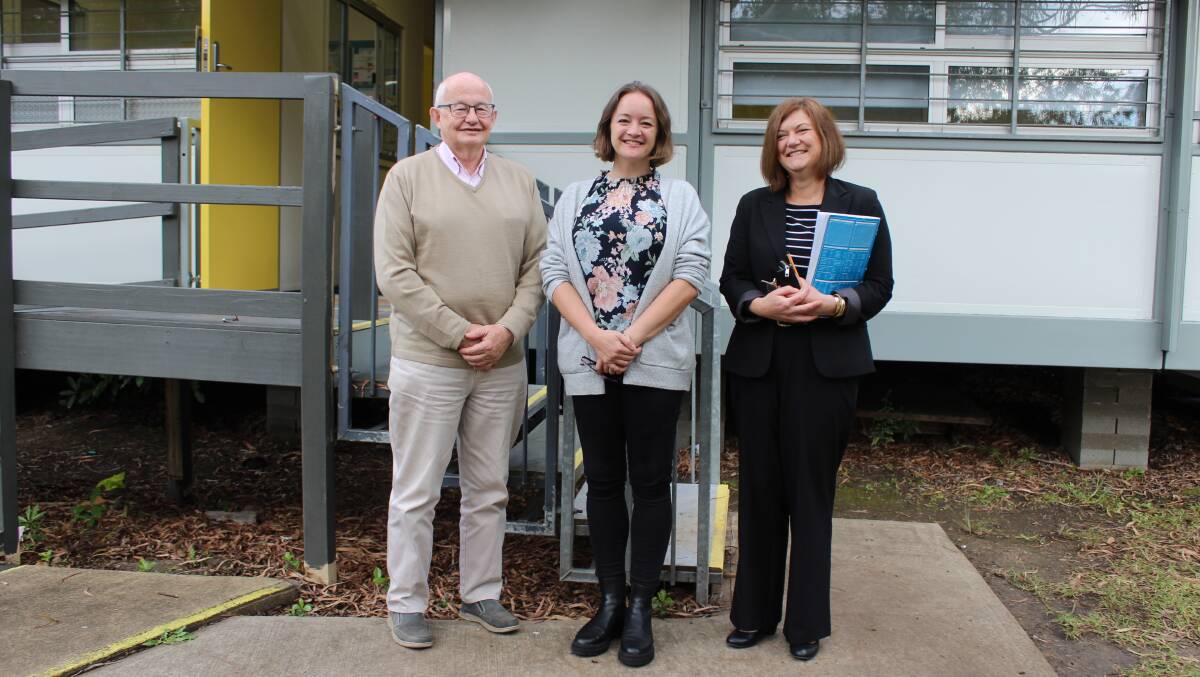 Kids Health Hub receives funding support from Mumbulla Foundation. Left to right - Michael Pryke, chairman of Mumbulla Foundation, local GP Corin Miller and Viv Chelin, principal of Eden Marine High. Picture taken in 2022. 