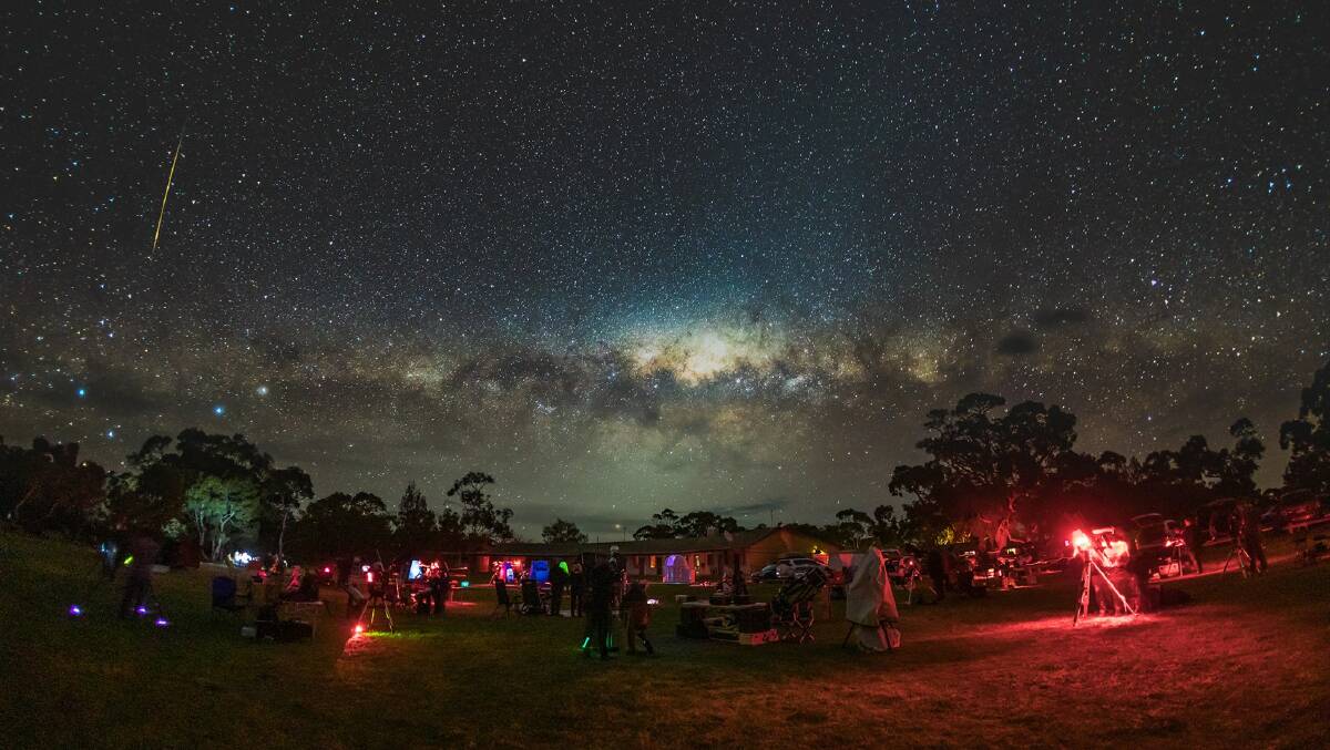 A meteor streaks through the Milky Way as seen at the VicSouth star party. Picture by Neil Creek. 