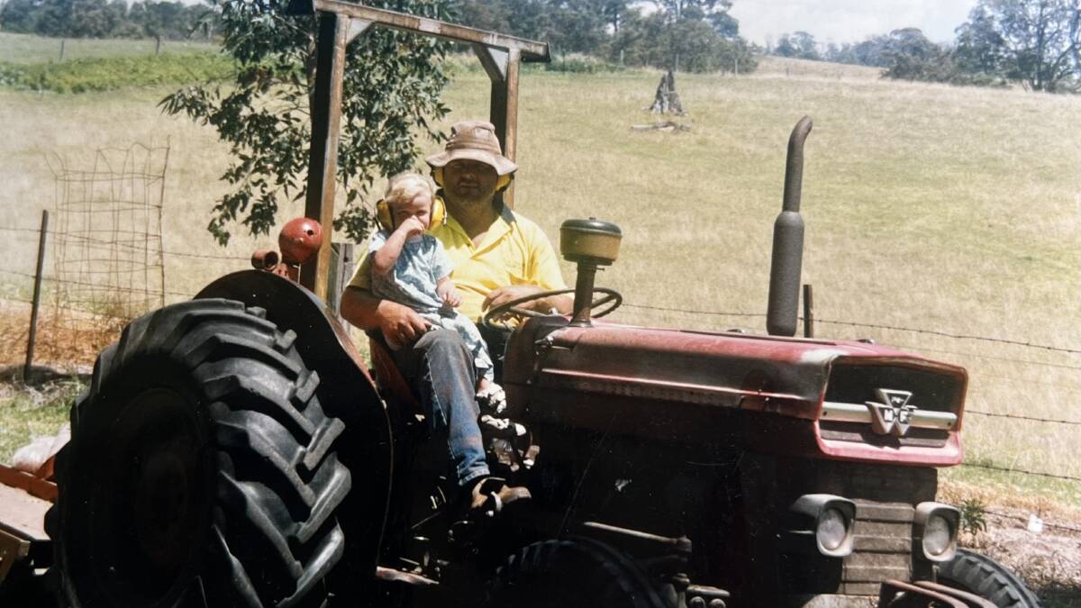 Aleesha Dummett as a child on the farm with her father Phil Dummett. Photo: supplied 