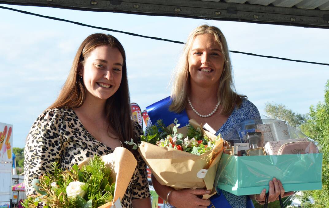 Bega Show Young Woman of 2020/21 Ellie Grant, with current Bega Show Young Woman Aleesha Dummett at the sashing event on Friday, February 18. Photo: Ben Smyth. 