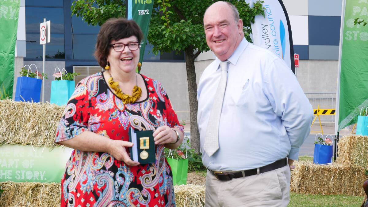 Awardee Christine Welsh with Bega Valley Shire Mayor Russell Fitzpatrick. Photo: Ellouise Bailey 