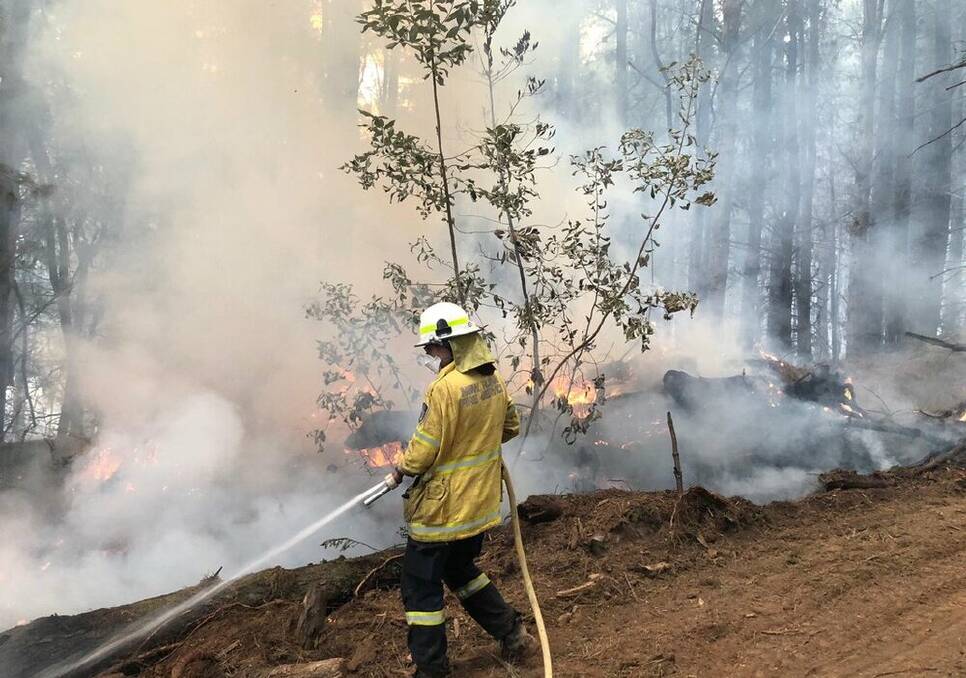 The RFS, Forestry Corp and police attended the scene of the fire north of Bermagui. Picture by NSW RFS