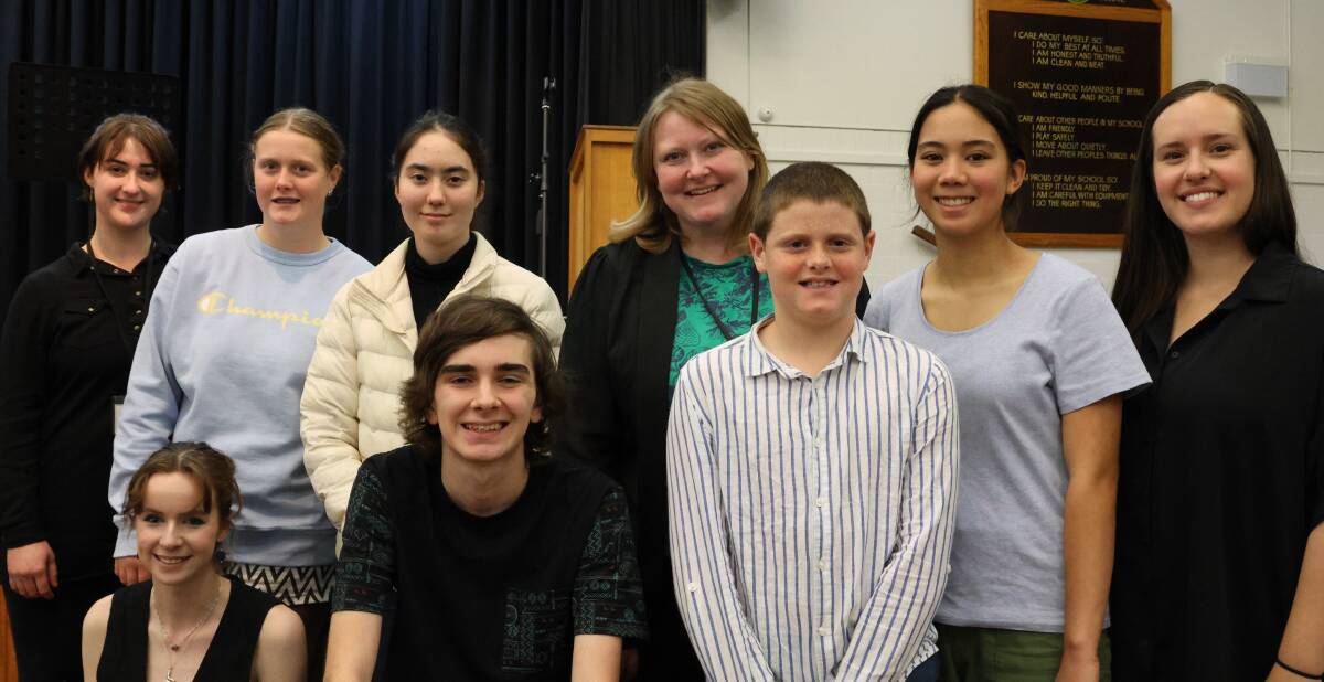 St Cecilia vice president Zoe Gallagher-Avery, Maxine Wilson, Raphi Herford (below), Sakura Tinker, Michael Bateman, adjudicator Sally Greenaway, Harry Wilson, Stephanie Bow, St Cecilia president Jess Farrell after the St Cecilia Music Scholarship Auditions on Saturday. Picture supplied
