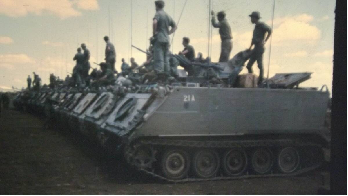 2 Troop 3rd Cavalry Regiment on Parade following an exercise with the South Vietnamese
Infantry. Roy Davies' carrier, 21A, is at the front. Picture supplied.
