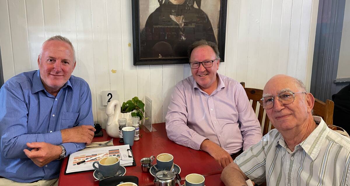 Mark Stubbings, chair of the Future Tilba sub-committee, Bega MP Dr Michael Holland and Professor Peter Bridgewater met in Tilba on Thursday, January 19. Picture by Marion Williams