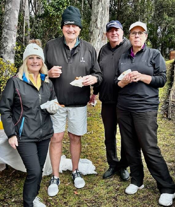 The best medley team - C Hendra, G Lanham, D Alexander and A Alexander - enjoying at BBQ on the 24th hole at Legacy Narooma's Charity Golf Day on Friday, August 19. Picture supplied