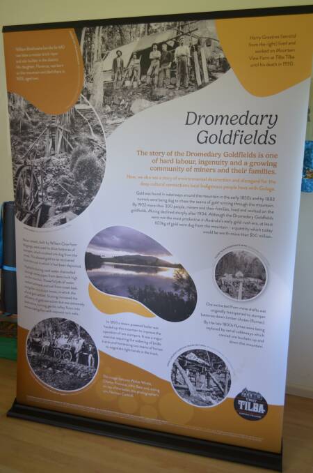 One of six banners the Tilba District History and Culture working group have created. Each banner explores a different theme in the area's history such as gold mining. Picture supplied.