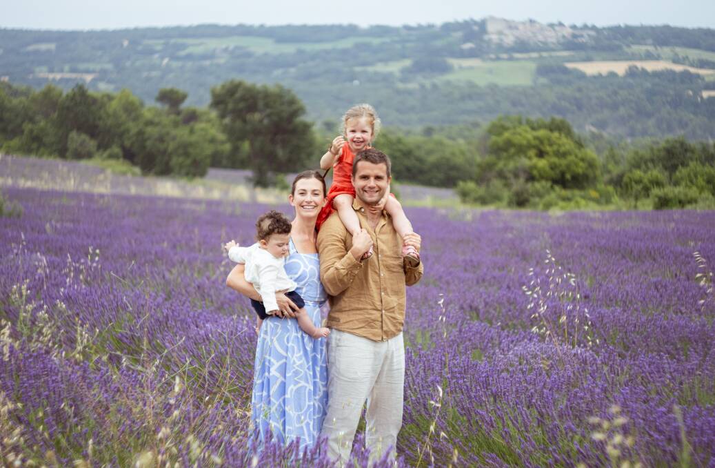 Aymeric and Tilly Grand with their children Clementine and Viggo, on holiday in Luberon, France, in July 2023. Their restaurant, Mimosa Wines, has been voted one of Australia's top 50 restaurants. Picture by Lambert Grand