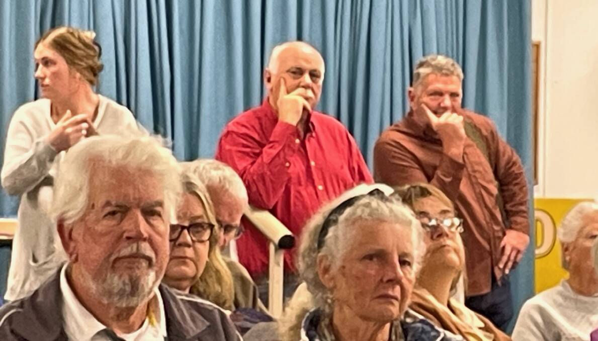 People at the community forum in Bermagui on July 25 wanted to understand from Transport for NSW why the essential maintenance work will take so long and why it couldn't be done at night. Picture by Marion Williams