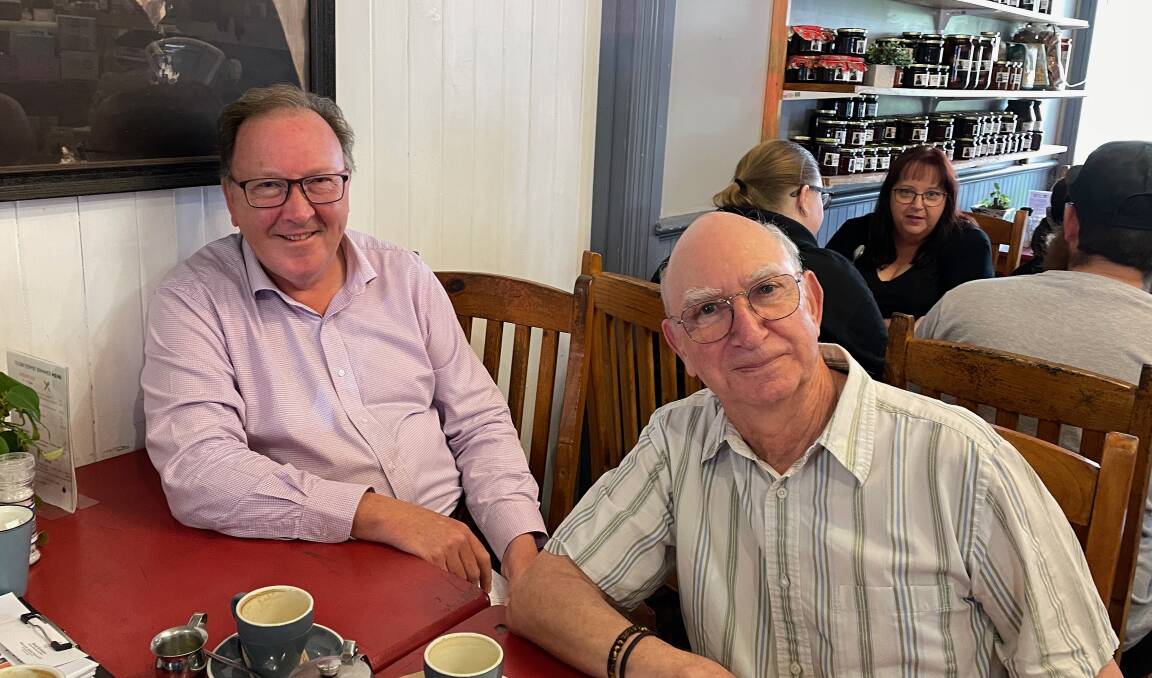 Professor Peter Bridgewater told Dr Michael Holland there was a strong First Nations element to the Tilba district and there would be respectful conversation with First Nations people as part of the feasibility study's consultation process. Picture by Marion Williams.