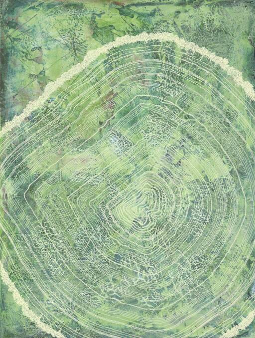 Landscape and Memory. The circular lines reference tree rings, echoes or ripples on a mind. The patterns invite us to notice how every thought, word and act ripples out for all time in infinitely expanding patterns. Picture supplied