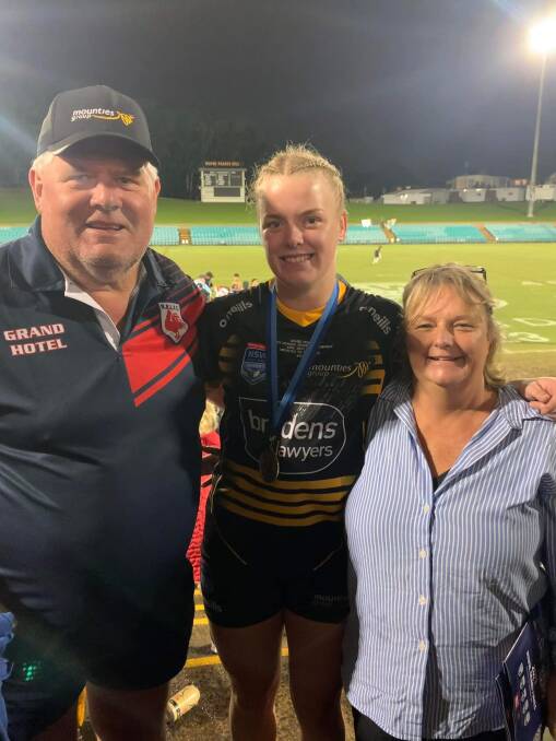 Alanna with her family after the Mounties' 1-0 grand-final win. Picture Bega Roosters Facebook.