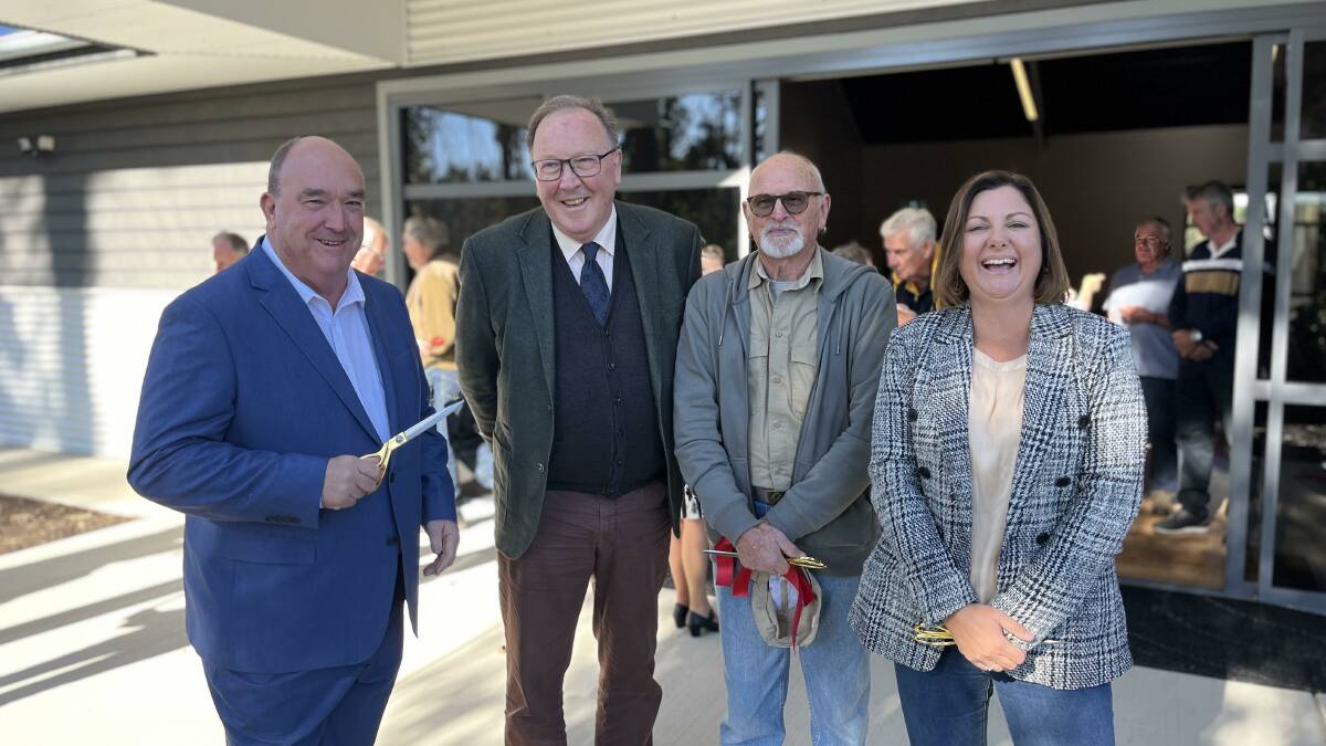Bega Valley Shire Mayor Russell Fitzpatrick, Member for Bega Dr Michael Holland, Friends of Kiah Hall Committee member John Thorpe and Federal Member for Eden-Monaro, Kristy McBain. Picture by James Parker
