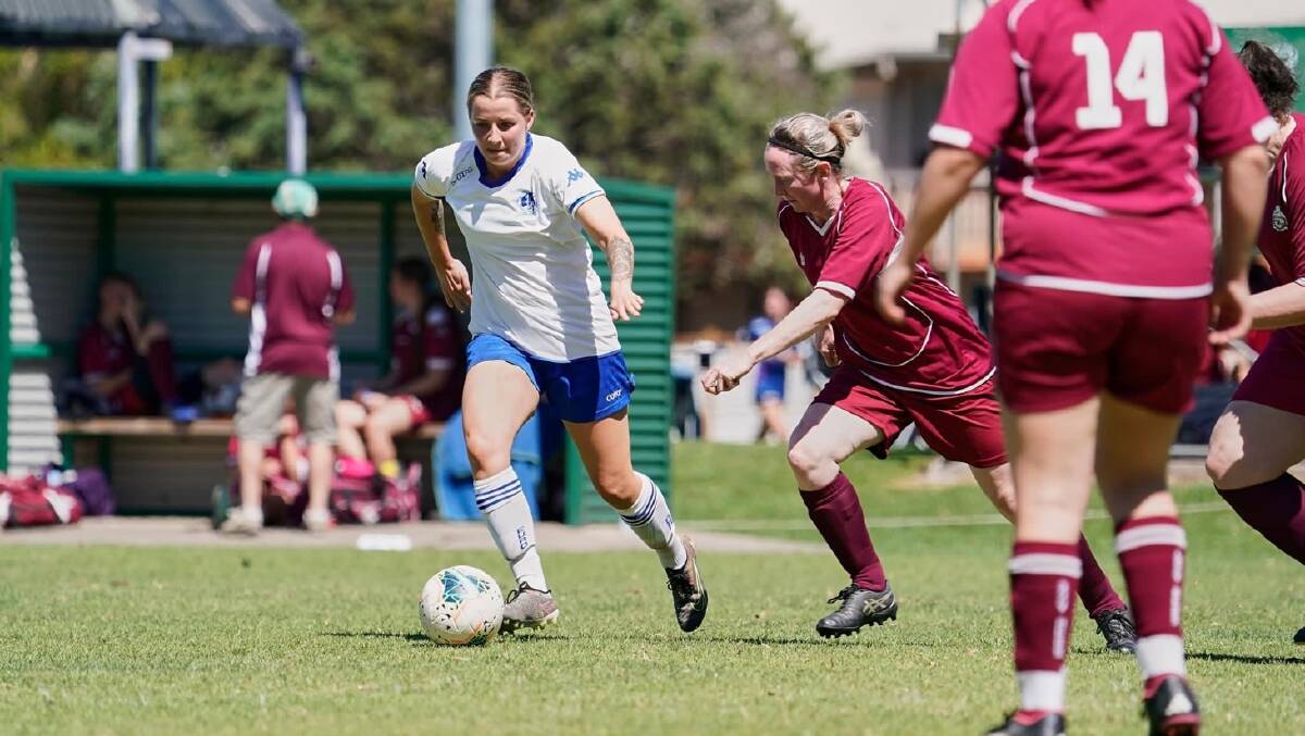 Far South Coast footballers in action during the Senior Branch Champions soccer tournament in Merimbula. Picture by Razorback Sports Photography