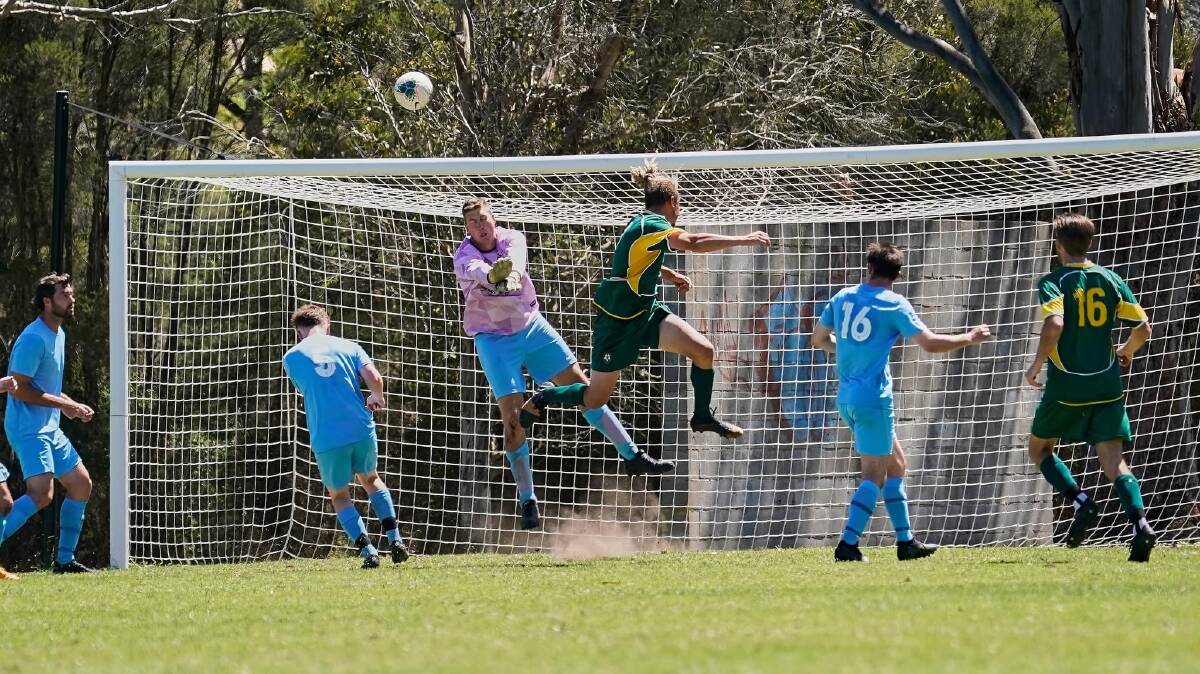 Far South Coast men's footballers in action during the Senior Branch Champions soccer tournament in Merimbula. Picture by Razorback Sports Photography 