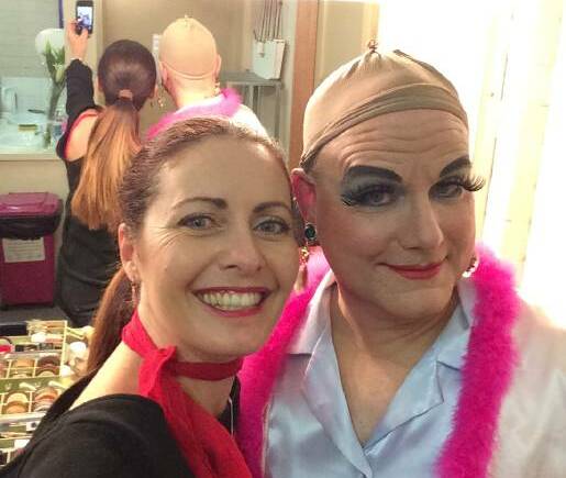 Sordid Lives director Amber Little and actor Sandy Glass backstage during the show. 