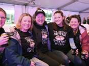 Oysters with a chance of beer - Amy Dean, Lauren Hargreaves, Jen Pearson, Lou Brooks and Libby Gerner in their fit for purpose T-shirts. Picture by Vic Silk.