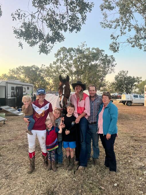It's a family affair - Farann Bussa with Enzo and Briah, Fletcher, Darcy, Claire Mathie, Wade Mathie and Jody Mathie. Big Time stands proud at the back. Picture supplied.