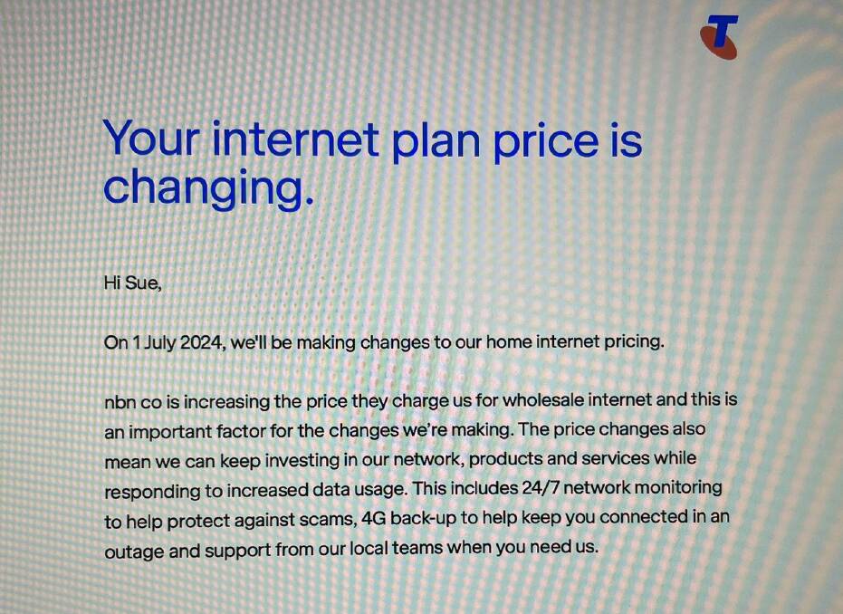 The message a customer received on May 21 about the internet plan. Picture by X/ @sueroberts7