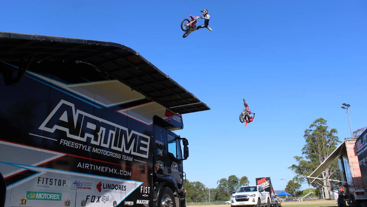 AirtimeFMX hits great heights during one of their Bega Show performances. Picture by Matthew Hughes