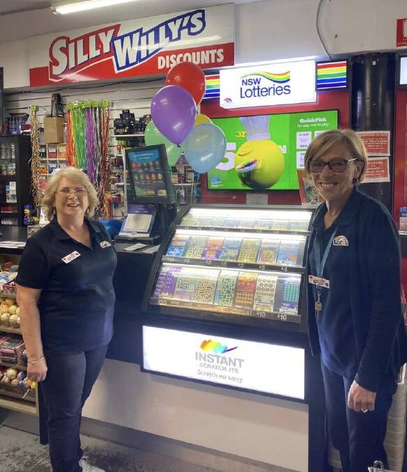 Silly Willys Discounts staff members Susan Shelley and Deb Walker are celebrating selling the winning ticket to a Narooma man. Picture supplied