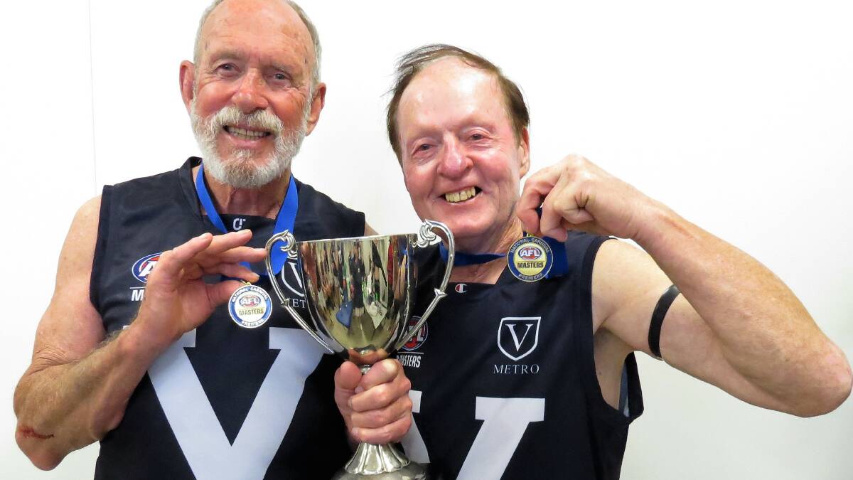 Ian Fletcher, AFL Masters Legend, with Neil Rainbow, life member Vic Metro. Picture by Shirley Rixon
