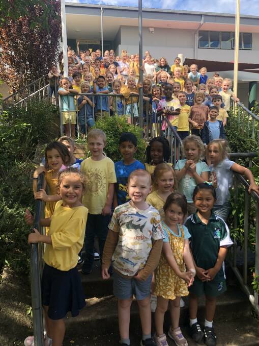 SCAC's primary school pupils on a blue and yellow mufti day raising money for Ukraine.