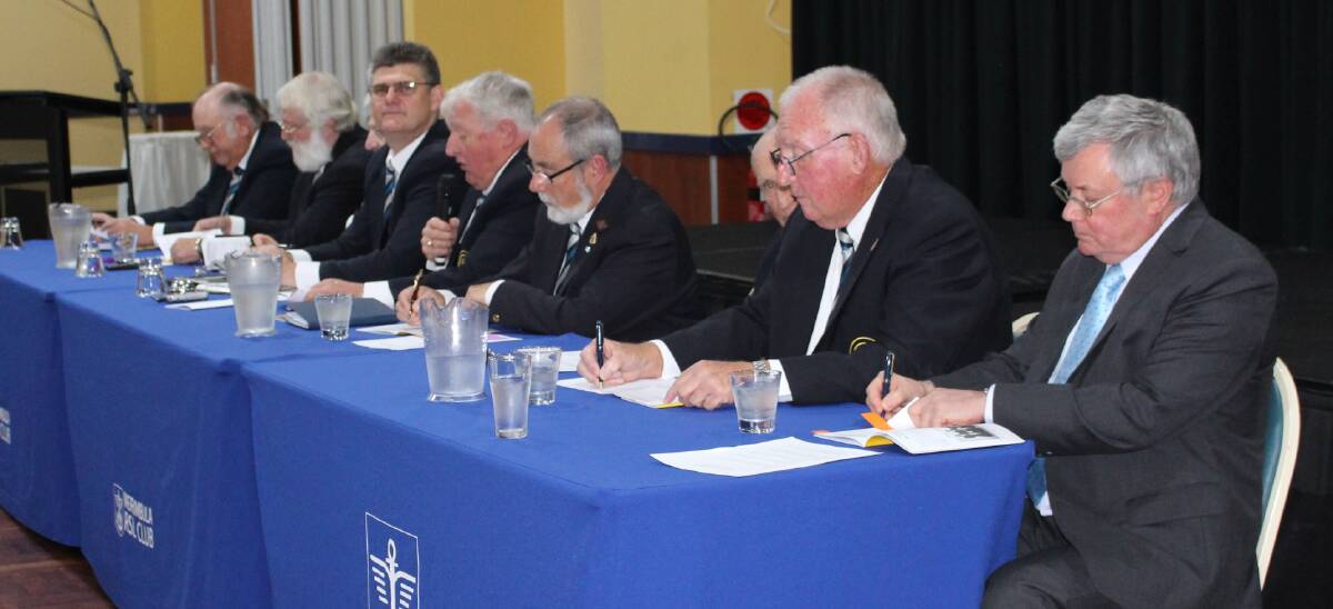 ON THE BOARD: The board of the Merimbula RSL Club and secretary manager, at the start of the AGM.