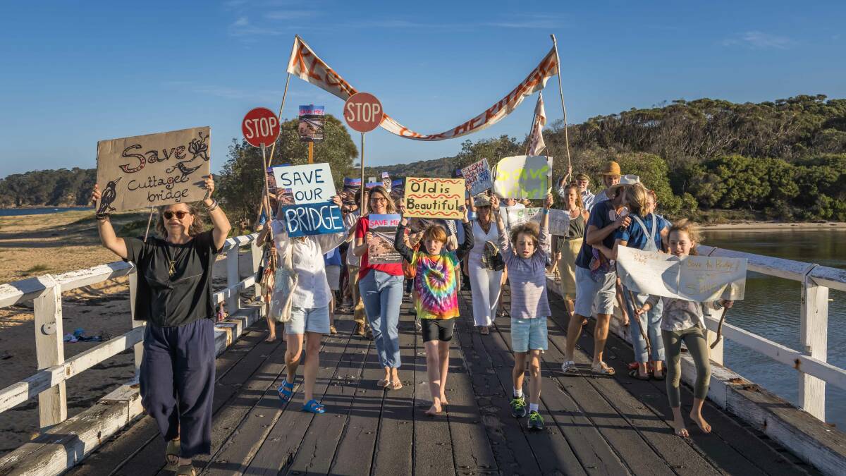 Community rally for Cuttagee Bridge in April 2021. Picture by David Rogers 