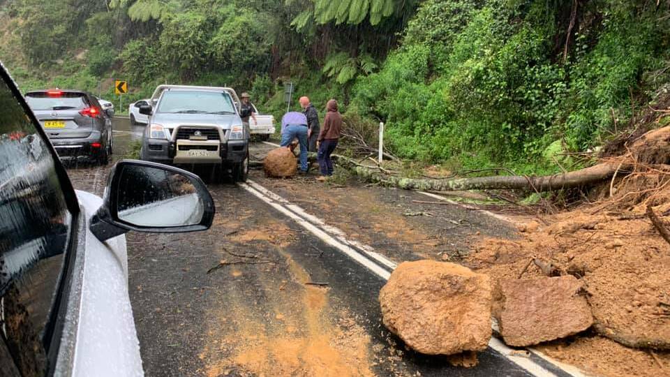 Debris blocks the Snowy Mountains Highway on Brown Mountain after heavy rain caused a landslip in 2020. Photo: Mitchell Nadin 