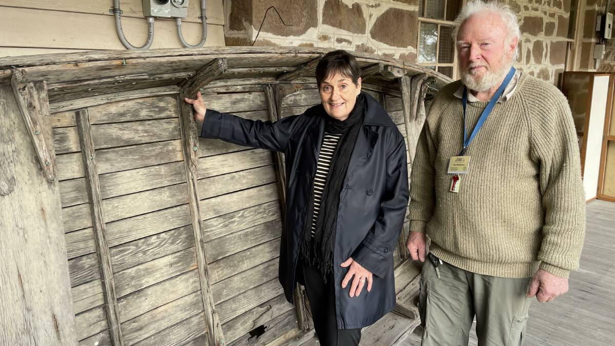 Curator of the Old School Museum Liz Bretherton and president Don Bretheron, take a look at the old oyster punt on display. It will be relocated in the grounds as part of the renovation works. Picture by Denise Dion 