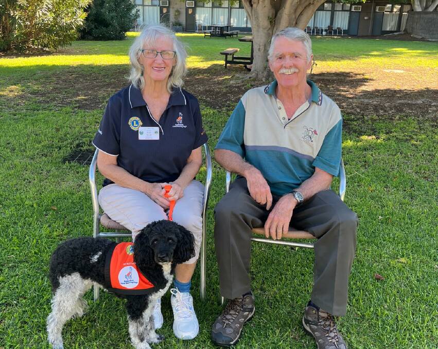 Vicki Bond with Ric Vanderbom and hearing assistant dog Brody in Adelaide on Tuesday, April 18, 2023. Picture supplied