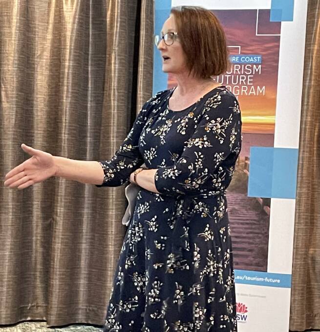 HR consultant Kelly Maher of Resources for Humans speaking at a tourism networking event at the Merimbula RSL Club on October 27, 2022. Picture by Denise Dion