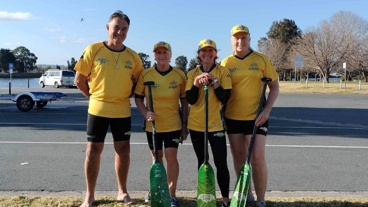 Ross Galvin, Julie Salter and Therese Holgate of Moruya's Nature Coast Dragon Boat Club with Gill McCallum of Merimbula Water Dragons. Picture supplied