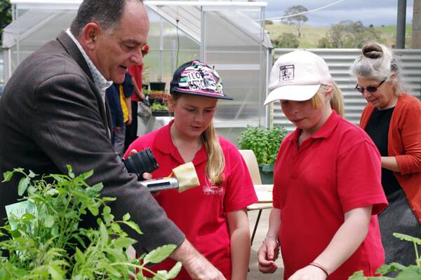 ABC presenter, Geoff Griggs opened the kitchen garden and spent time discussing sustainability with students like Bella Hopkins and Leeanna Hayley-Perkins.